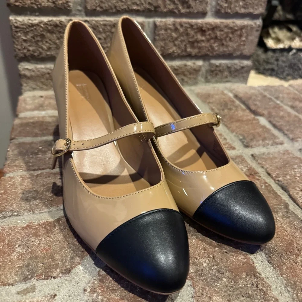 Nordstrom Rack Jackie Cap Toe Mary Jane Pump Patent Light Brown, Tan Size 8M 422